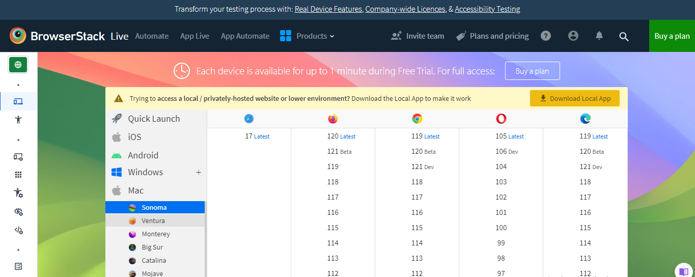 browserstack dashboard