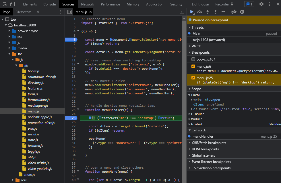 active breakpoints