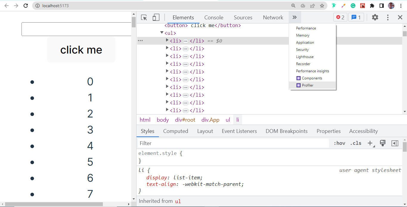 Selecting the Profiler Tab