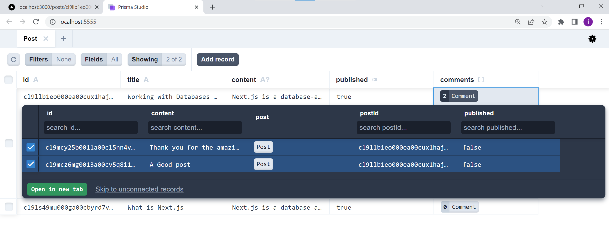 14 Prisma studio comment table